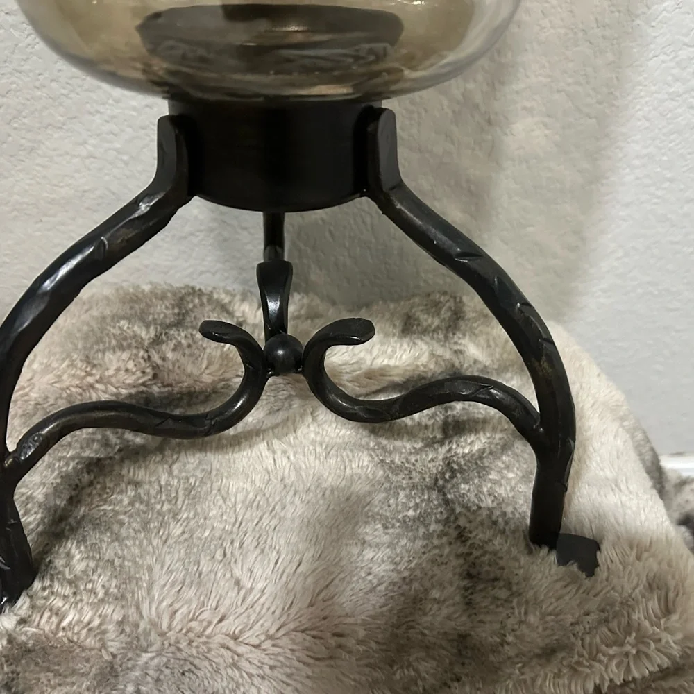 Amber Glass Vase on Black Metal Stand - Home Accents Vases